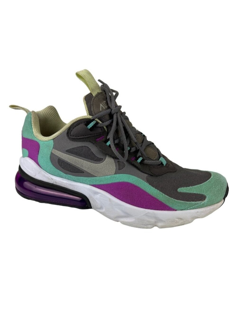 Nike Air Max 270 React Big Kid's Shoes Gunsmoke-Aurora-Hyper Violet size 5 Y